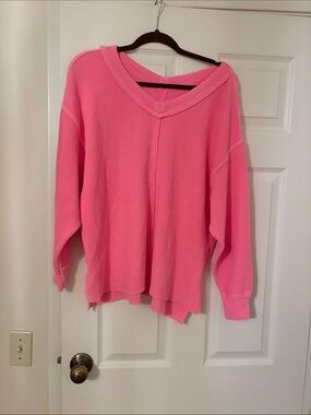 aerie Bright Pink V-Neck Waffle Knit Sweater